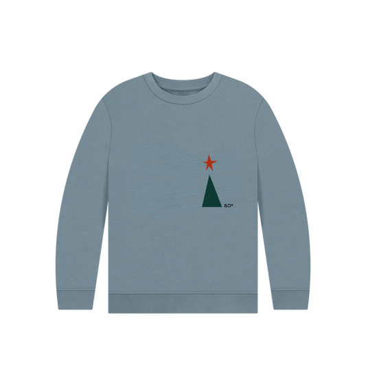 Stone Blue Xmas Tree Organic Kids' Jumper