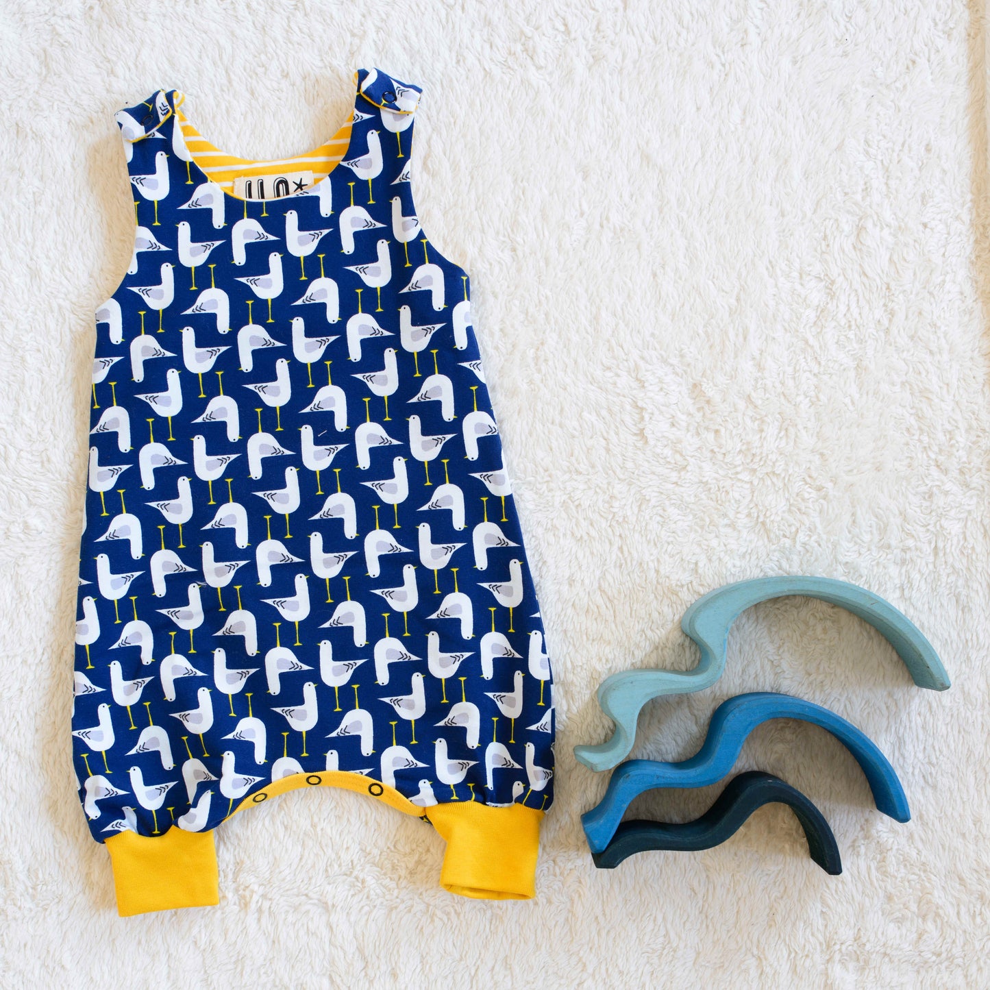 Navy Seagulls Organic Romper 0-6m