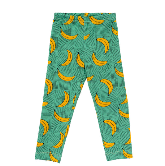 Organic cototn jersey leggings from birth to 8 years in a bananas print