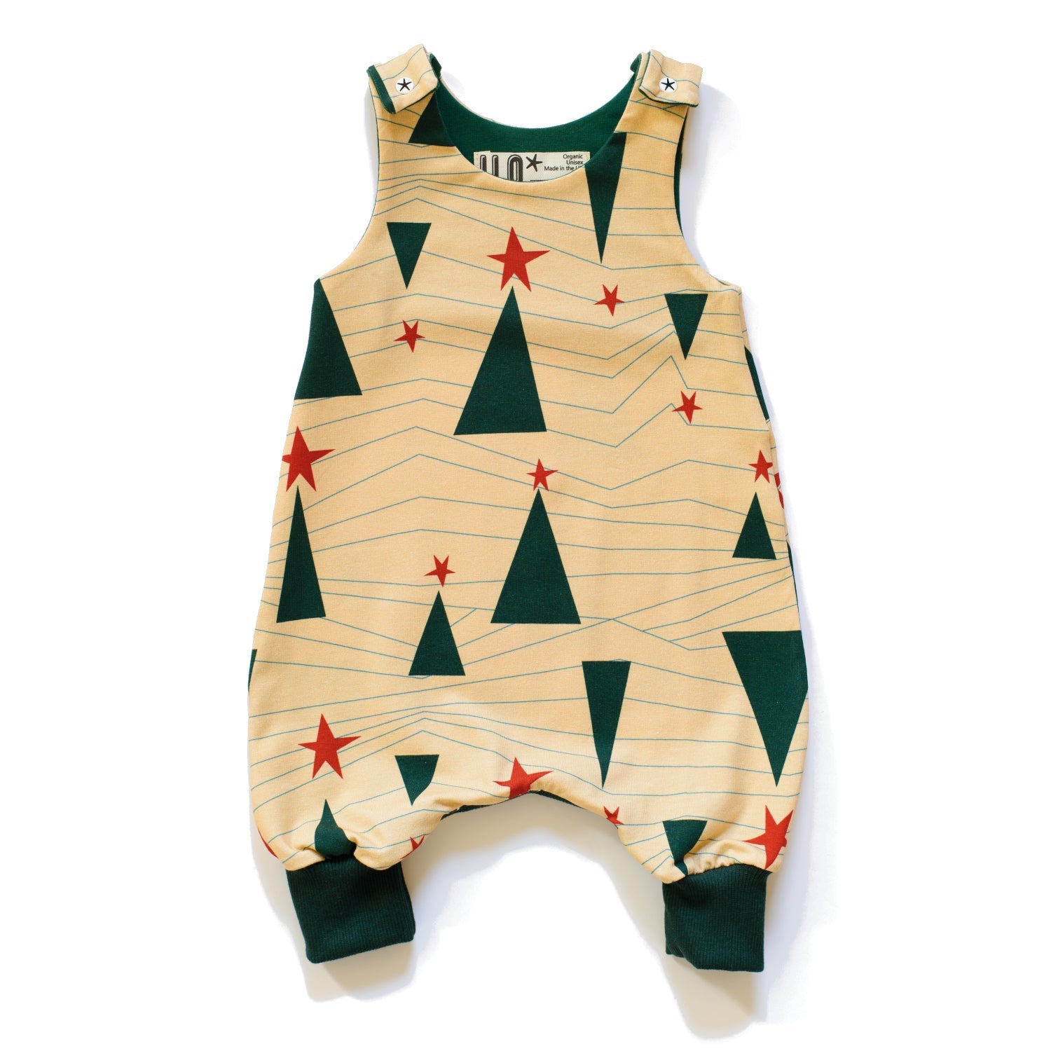 Geometrical green trees and red stars Joulu Romper